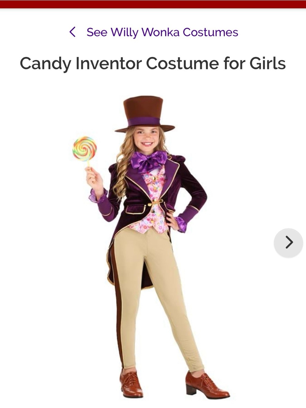 Willy Wonka Candy Inventor Girls Costume vest - Purple